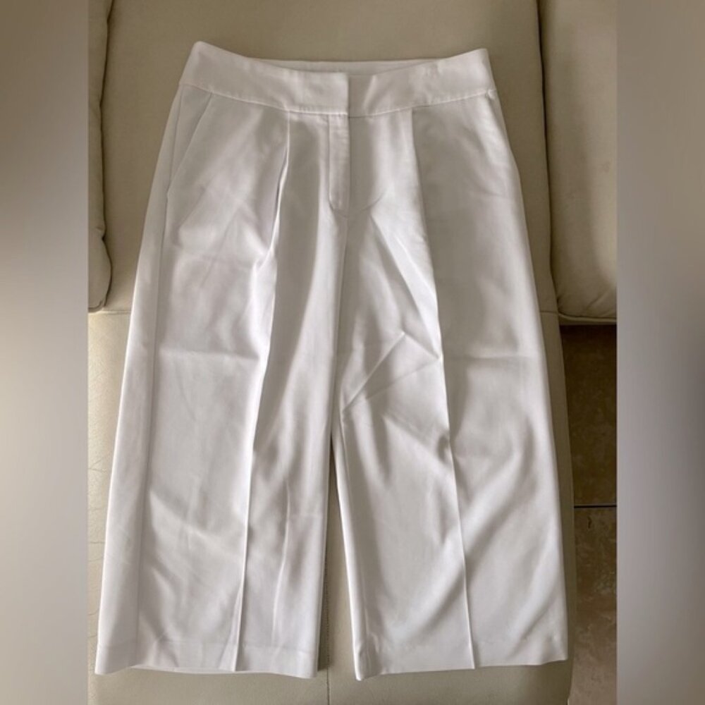 Express High Rise Cropped, Straight Leg White Trousers Pants